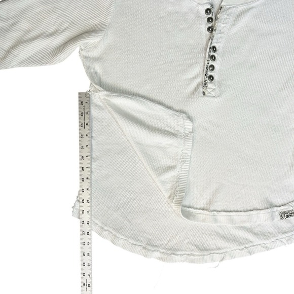 WE THE FREE Free People Waffle Knit Henley Top White Bandana Trim Women Small - Picture 7 of 11